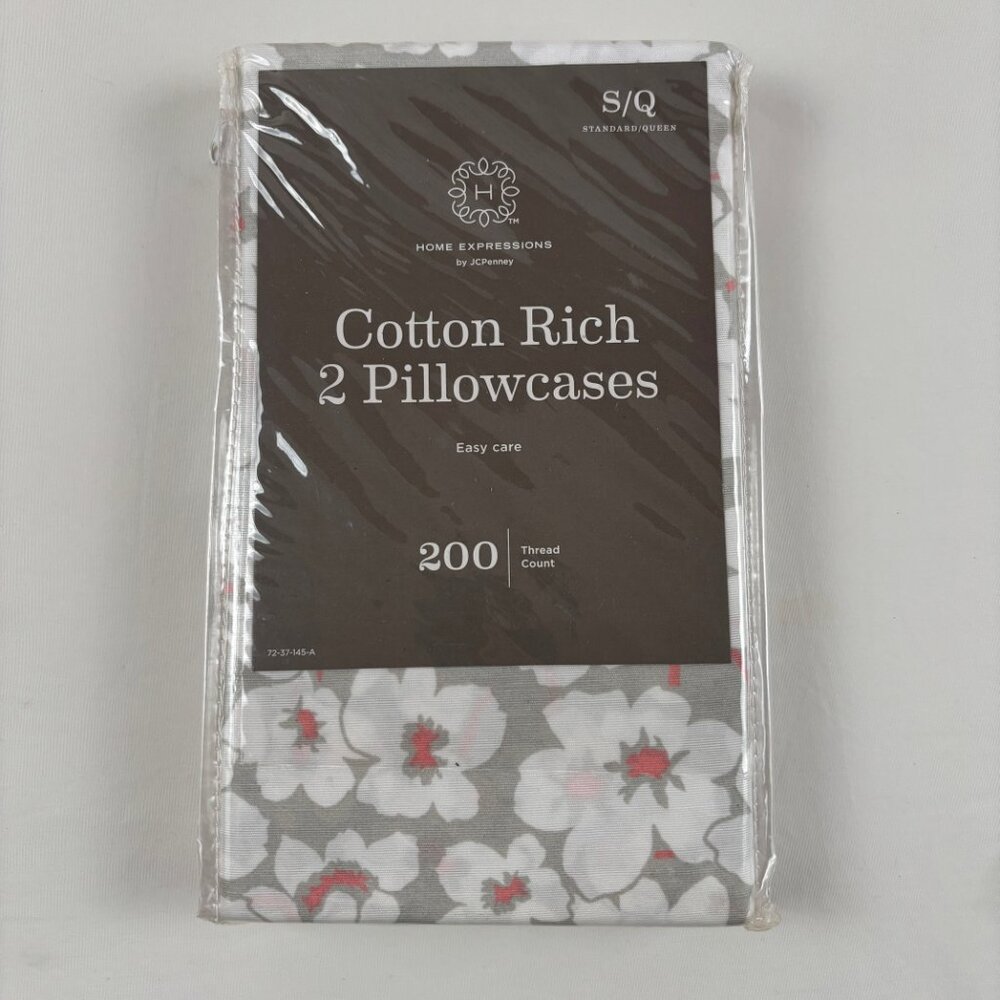 JCPenney Home Expressions 2 S/Q Pillowcases Floral 200 Thread Count